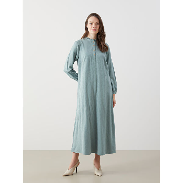 Fırfırlı Dik Yaka Çiçekli Elbise