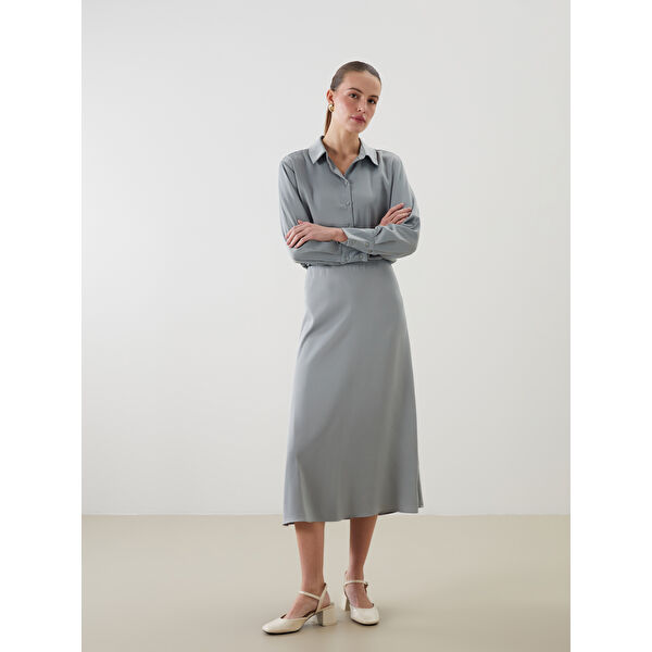 Standart Fit Düz A Kesim Saten Kadın Etek