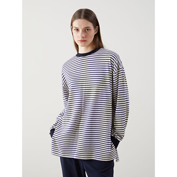 Bisiklet Yaka Çizgili Oversize Kadın Tunik