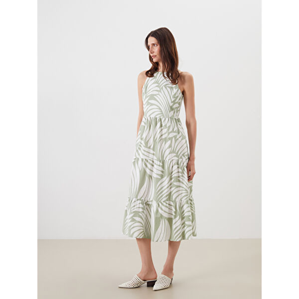 Halter Yaka Desenli Katkat Elbise