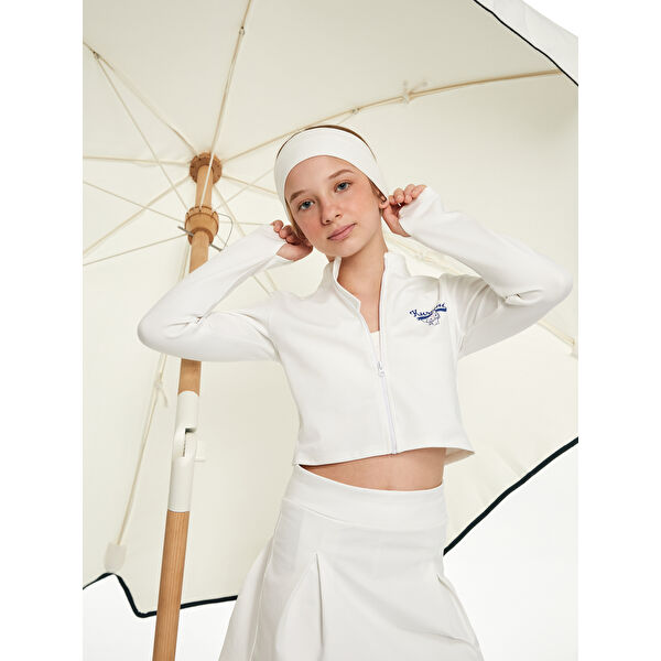 Dik Yaka Kuromi Baskılı Kız Çocuk Crop Fermuarlı Sweatshirt