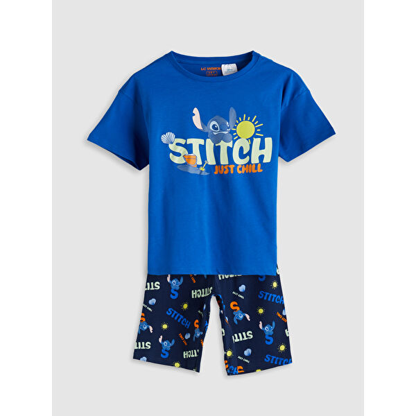Bisiklet Yaka Stitch Baskılı Erkek Çocuk Şortlu Pijama Takımı