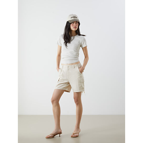 Standart Fit Gabardin Kadın Kargo Şort