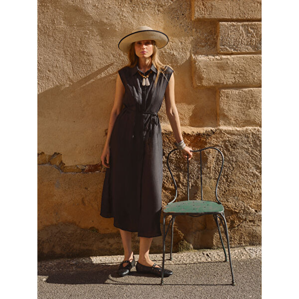 %100 Keten Gömlek Elbise