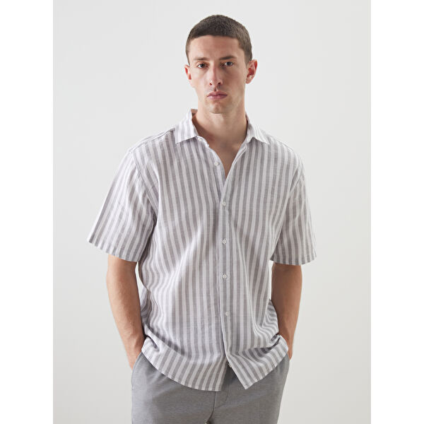 Regular Fit Kısa Kollu Çizgili Erkek Gömlek