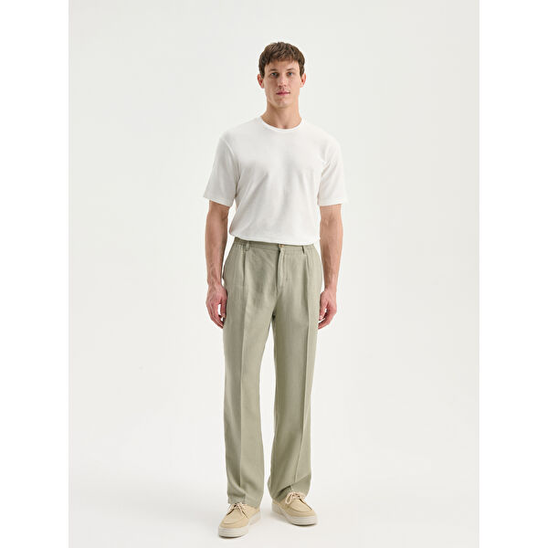 Rahat Kalıp Keten Karışımlı Erkek Pantolon