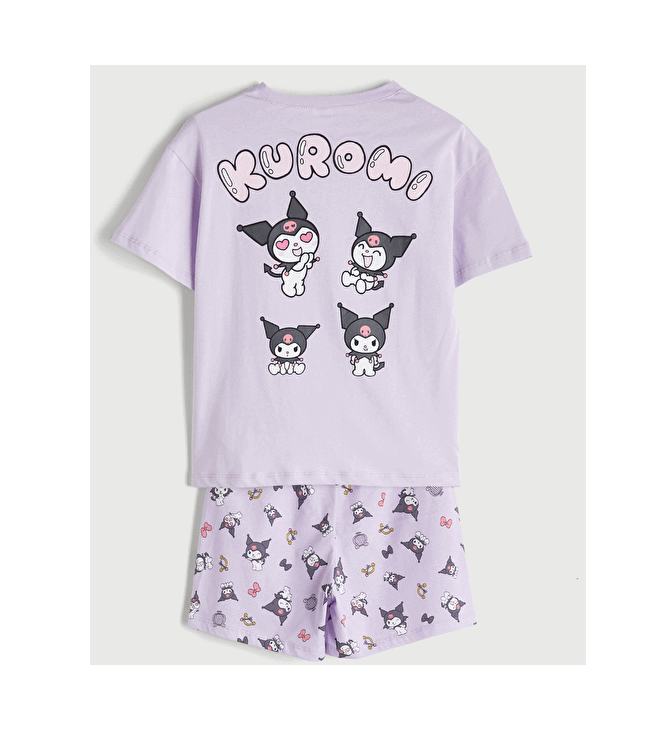 Bisiklet Yaka Kuromi Baskılı Kız Çocuk Şortlu Pijama Takımı