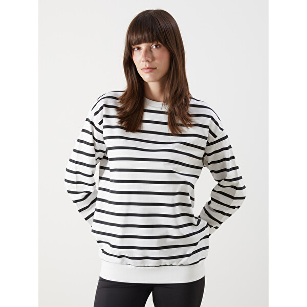 LCW Comfort Bisiklet Yaka Çizgili Kadın Sweatshirt