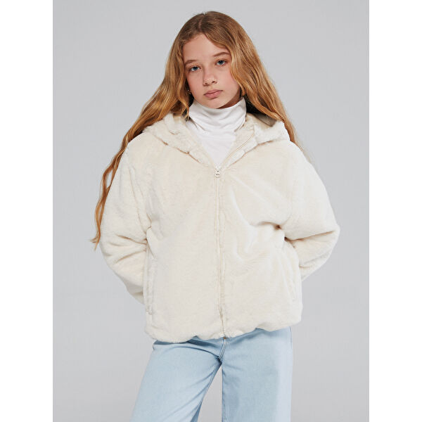 Kapüşonlu Kız Çocuk Suni Kürk Mont