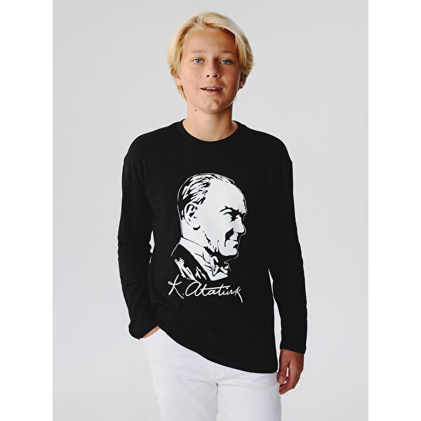 Bisiklet Yaka Atatürk Baskılı Erkek Çocuk Tişört