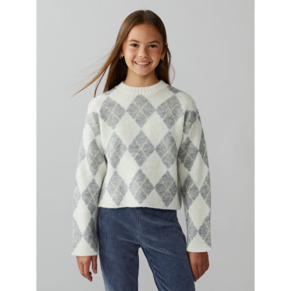 Baklava Desenli Kız Çocuk Triko Kazak