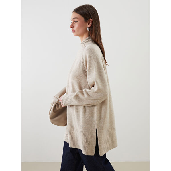 Dik Yaka Oversize Kadın Triko Tunik