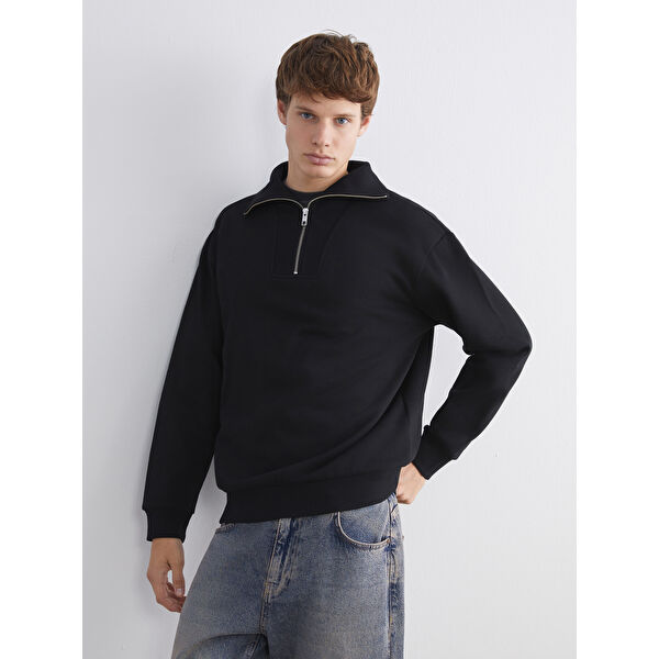 Fermuarlı Dik Yaka Erkek Kalın Sweatshirt