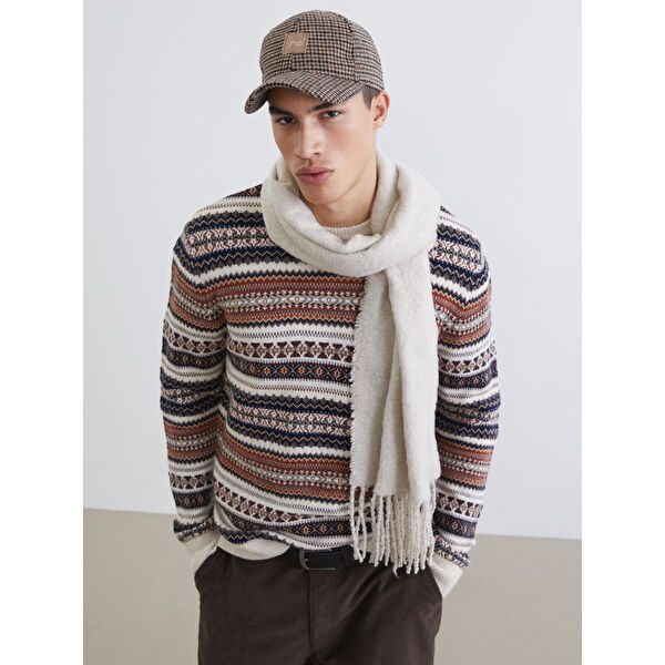 Bisiklet Yaka Desenli Erkek Triko Kazak