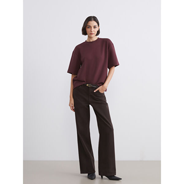 Beli Kemerli Wideleg Kadın Jean Pantolon