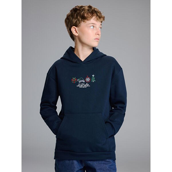 Kapüşonlu Yılbaşı Temalı Erkek Çocuk Sweatshirt