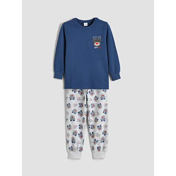 Bisiklet Yaka Yılbaşı Temalı Erkek Çocuk Pijama Takımı