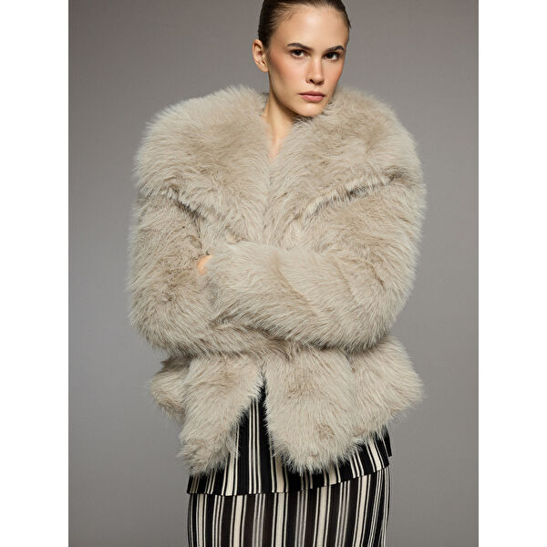 Ceket Yaka Kadın Kürk Mont