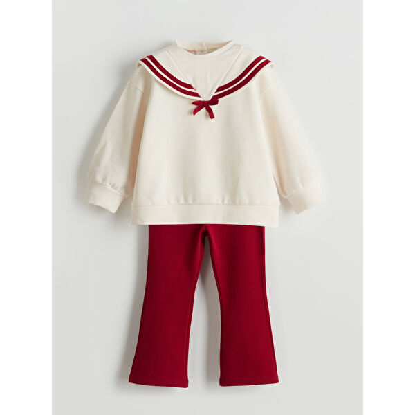 Kurdele Detaylı Kız Çocuk Sweatshirt ve Tayt 2'li