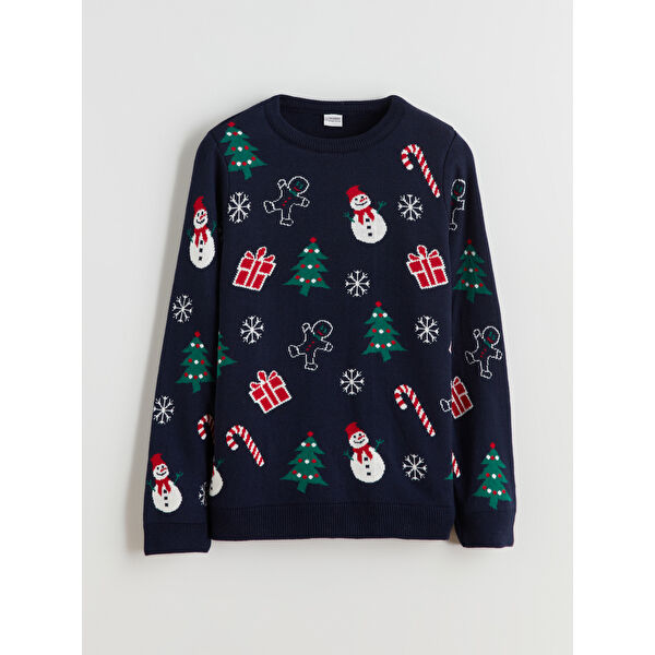 Bisiklet Yaka Yılbaşı Temalı Erkek Çocuk Triko Kazak