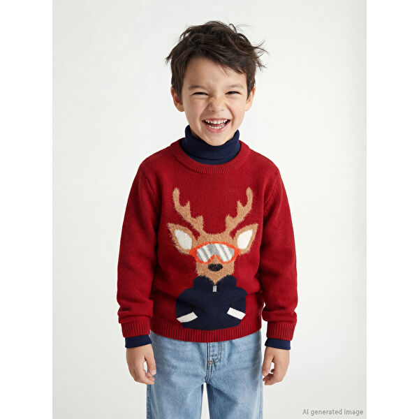 Yılbaşı Temalı Erkek Çocuk Triko Kazak