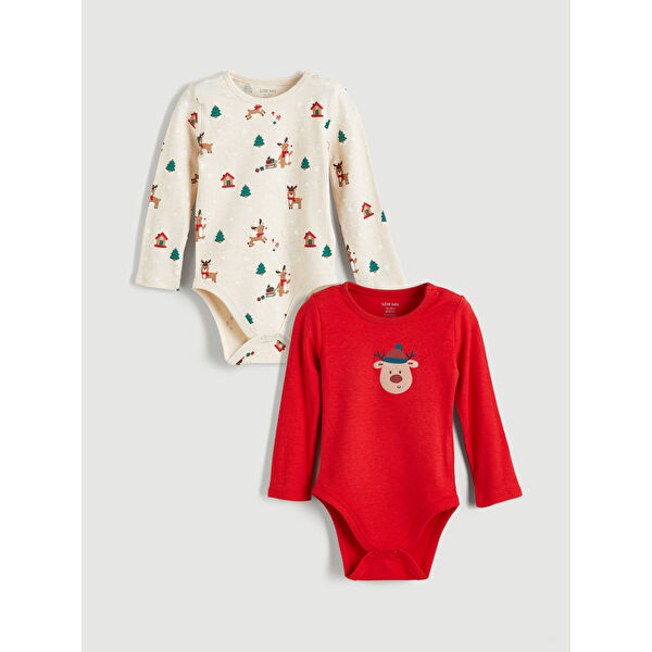Geyik Baskılı Kız Uzun Kollu Erkek Bebek Çıtçıtlı Body 2'li