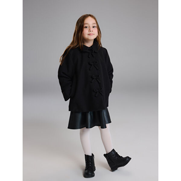 Fiyonk Detaylı Kız Çocuk Kaşe Kaban