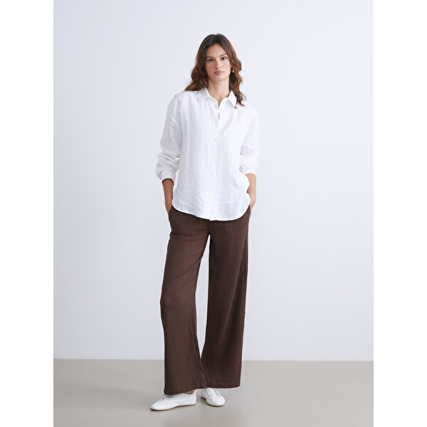 Büyük Beden Beli Lastikli Müslin Kadın Pantolon