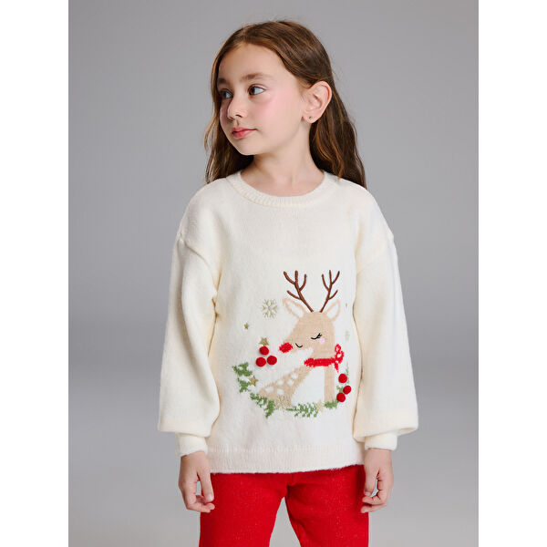 Yılbaşı Temalı Kız Çocuk Triko Kazak ve Tayt