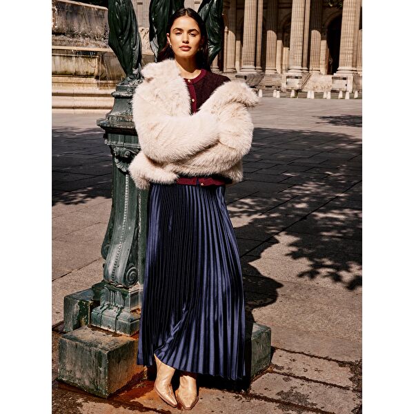 Beli Lastikli Saten Pileli Etek