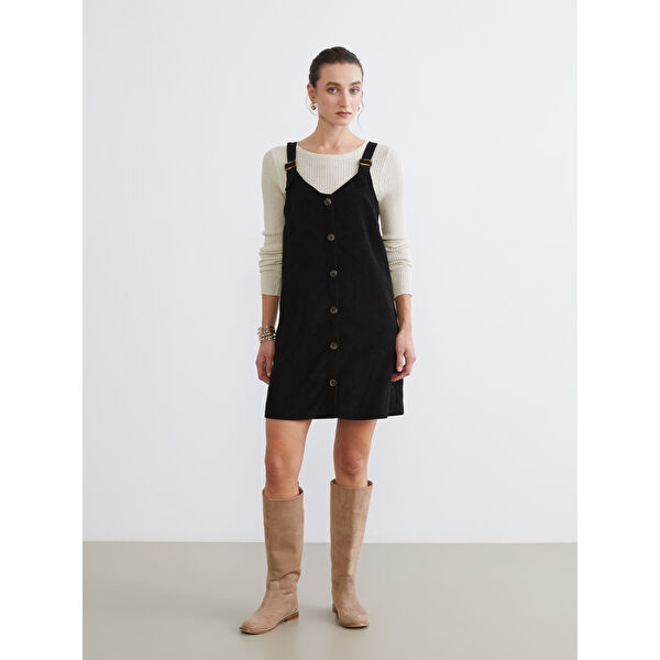 V Yaka Kadife Elbise