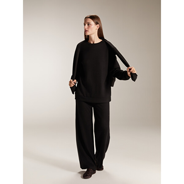 LCW Comfort Bisiklet Yaka Taşlı Kadın Sweatshirt