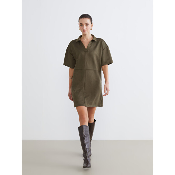 LCW Comfort Gömlek Yaka Süet Mini Elbise