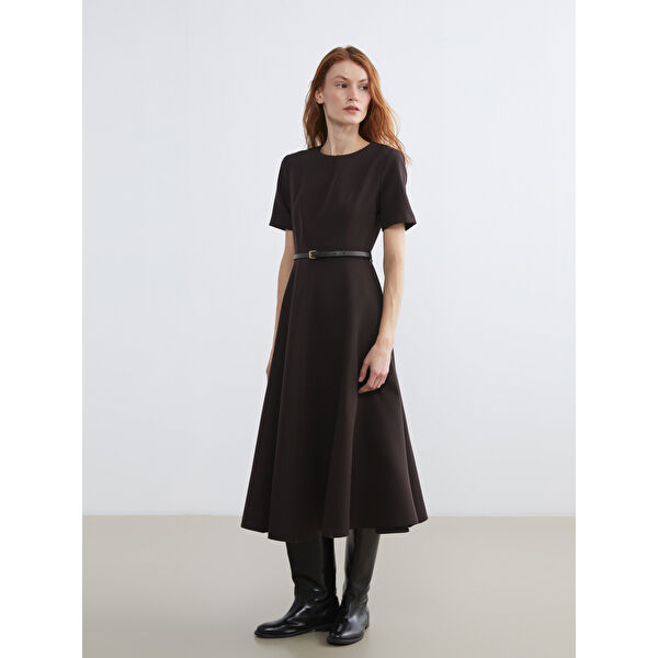 Bisiklet Yaka Belden Oturtmalı Elbise