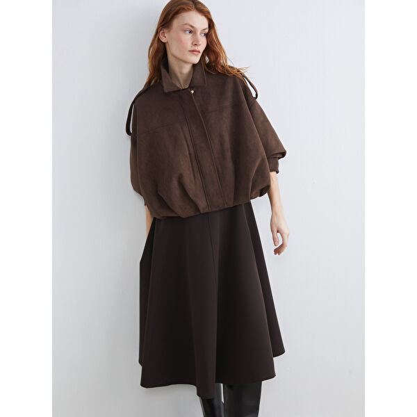 Gömlek Yaka Oversize Kadın Süet Görünümlü Ceket