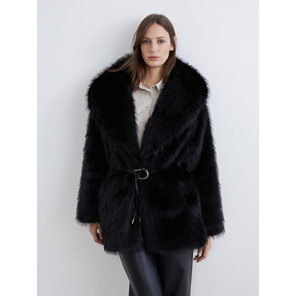 Şal Yaka Oversize Kadın Kürk Kaban