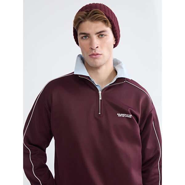 Dik Yaka Baskılı Erkek Sweatshirt