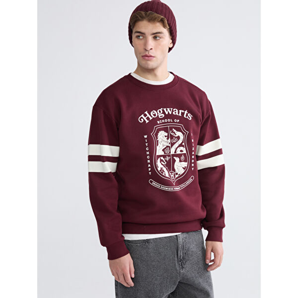 Bisiklet Yaka Harry Potter Baskılı Erkek Kalın Sweatshirt
