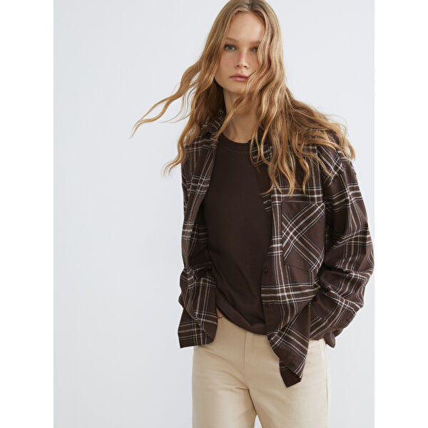 Ekose Oversize Kadın Gömlek