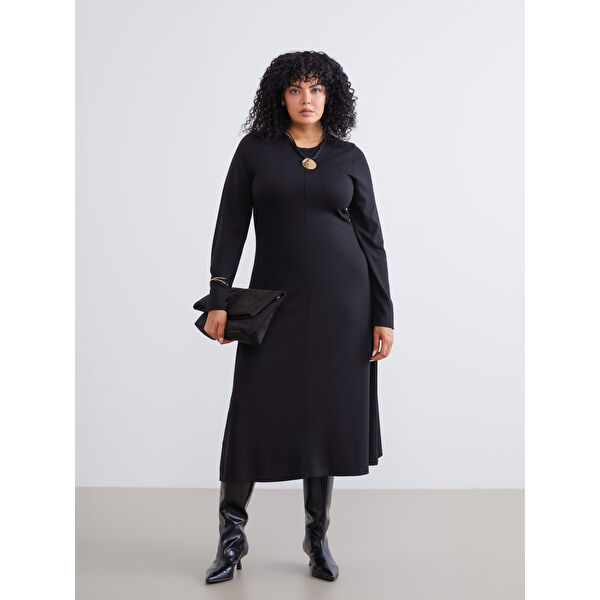 Büyük Beden Bisiklet Yaka Elbise