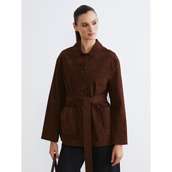 Oversize Kadın Süet Görünümlü Gömlek Ceket