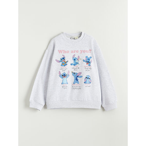 Stitch Baskılı Kız Çocuk Kalın Sweatshirt