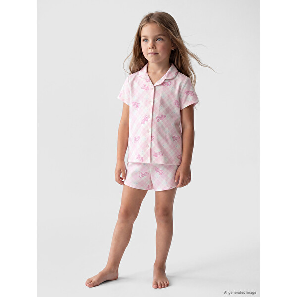 LCW Kids Barbie Baskılı Kız Çocuk Şortlu Pijama Takımı