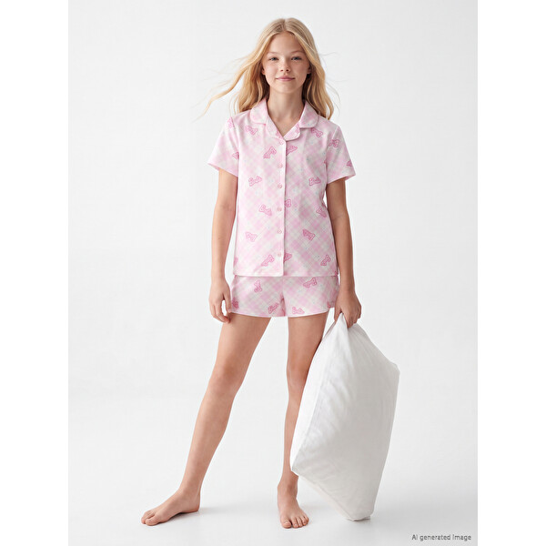 LCW Kids Barbie Baskılı Kız Çocuk Şortlu Pijama Takımı