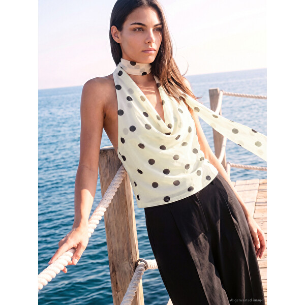 LCW Vision Halter Yaka Puantiyeli Fular Detaylı Bluz