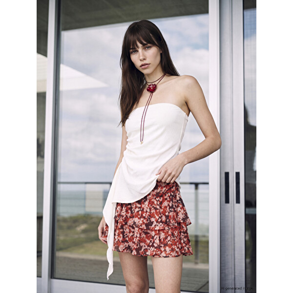 LCW Vision Slim Fit Çiçekli Katkat Mini Şortlu Etek
