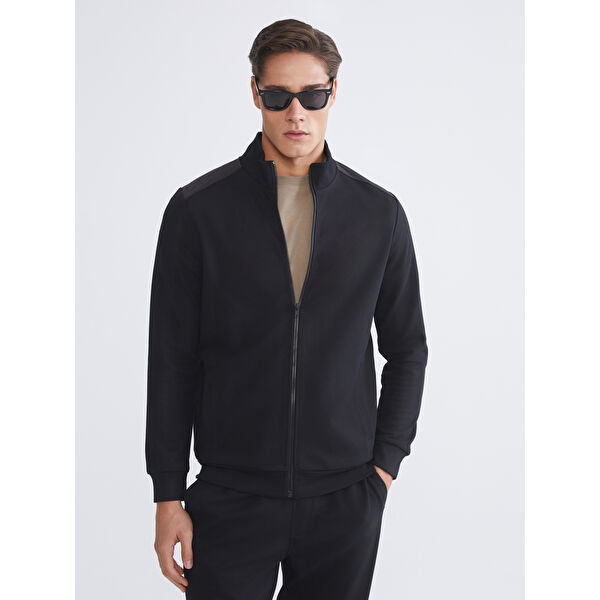 Dik Yaka Erkek Fermuarlı Sweatshirt