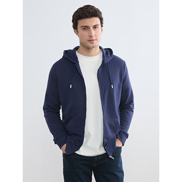 Standart Kalıp Kapüşonlu Erkek Fermuarlı Sweatshirt