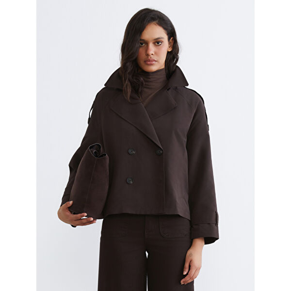 Kruvaze Yaka Oversize Kadın Trençkot