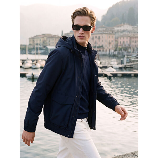 Standart Kalıp Kapüşonlu Erkek Yağmurluk